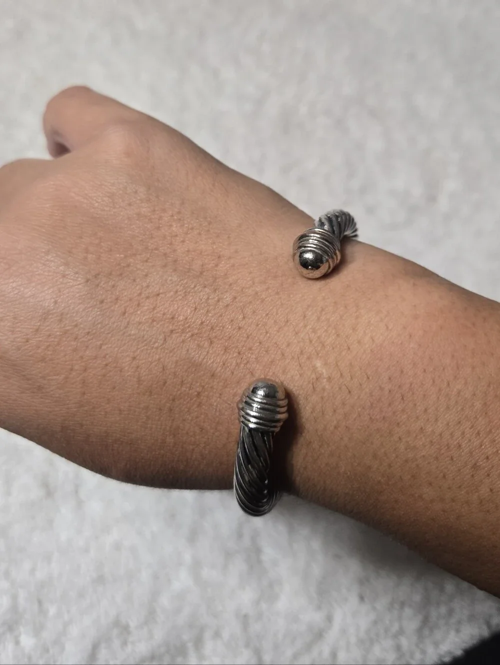 Vintage Cable Cuff Bracelet Silver Tone